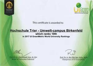 GreenMetric Rankin 12/2017 Urkunde GreenMetric Rankin 12/2017
